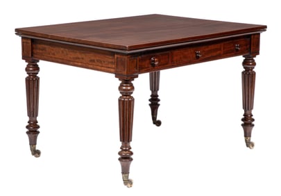 Regency Carved Mahogany Draw Leaf Library Table