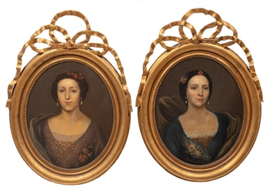 Hippolyte Michaud, French 1831-1886, "Portrait of a Lady in Brown" and "Portrait of a Lady in
