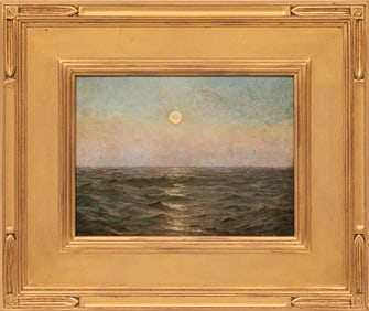 Thomas Sidney Moran, American/Pennsylvania 1863-1930, "Off Long Island", oil on academy board