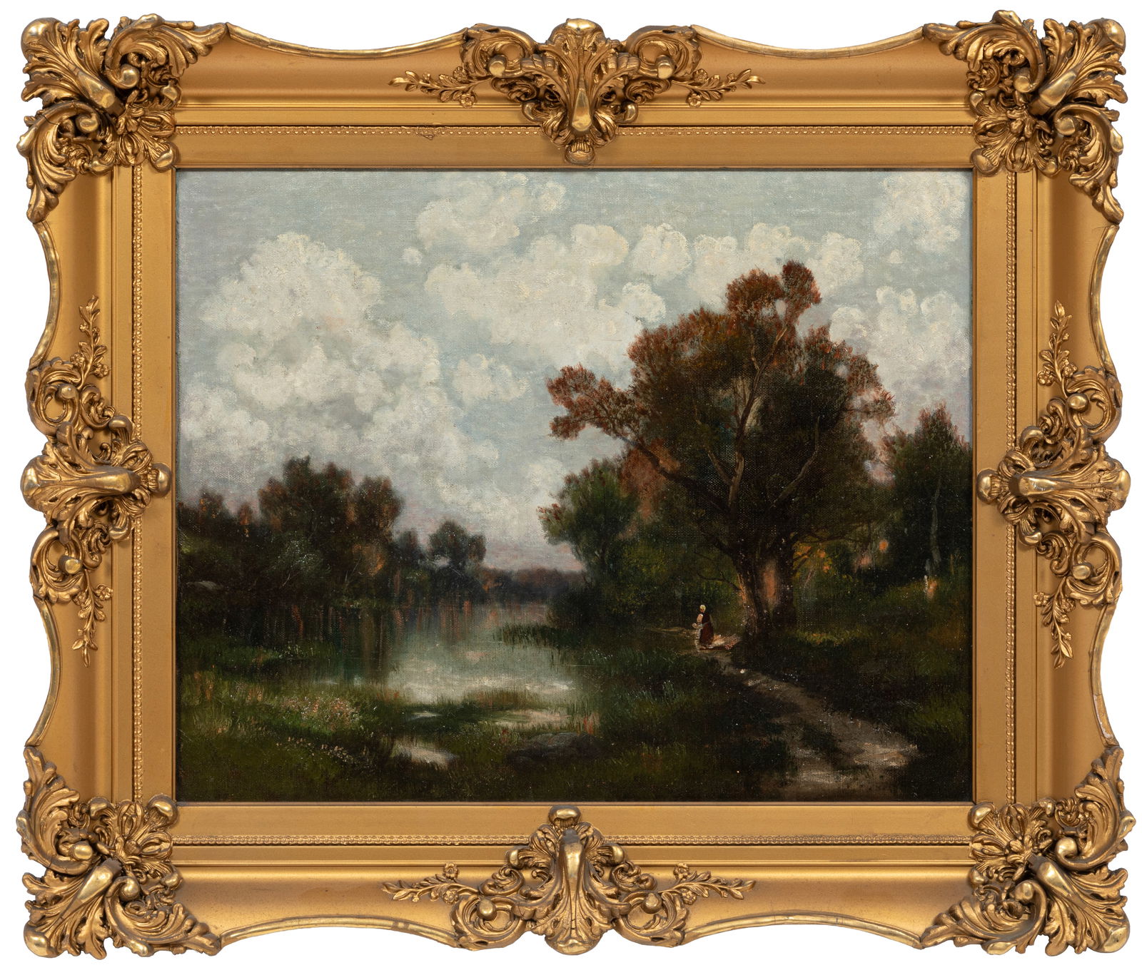 American School 19th c., "Figure in a Landscape", oil on canvas (1 of 2)