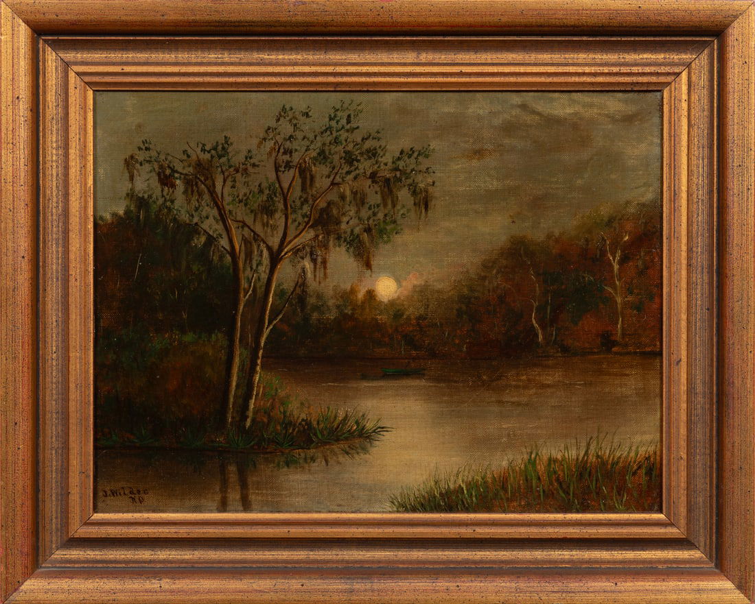 J. F. Wilder, American/Louisiana 19th c., "Moon Rise in Summer", oil on canvas (1 of 3)