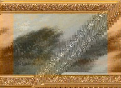 Alexander John Drysdale, American/Louisiana 1870-1934, "Bayou Landscape with Live Oaks", oil wash on