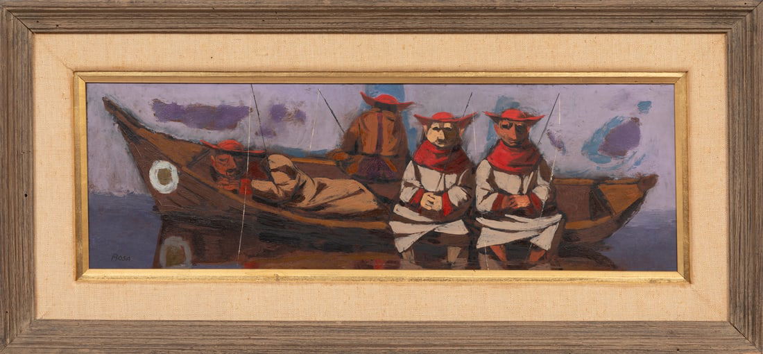 Louis "Luigi" Bosa, Italian/United States 1905-1981, "Fishing Priests", oil on masonite (1 of 3)