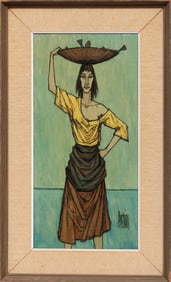 Philip R. Perkins, American/Illinois 1914-1968, "Fish Day", oil on masonite