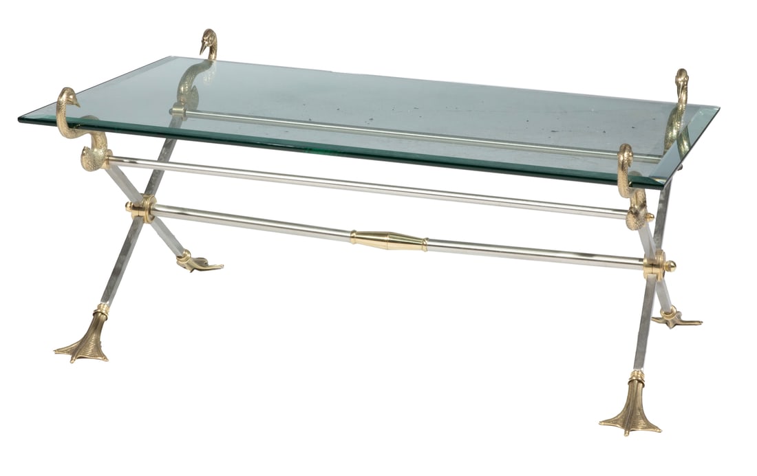 Contemporary Steel and Brass Swan Cocktail Table (1 of 8)