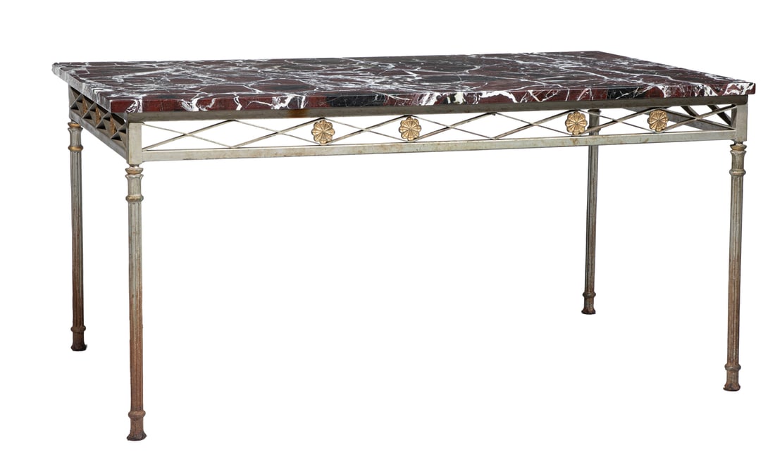 Contemporary Marble and Patinated Metal Table: Contemporary Marble and Patinated Metal Table 32 1/2 x 38 x 66 in. (82.6 x 96.5 x 167.6 cm.)