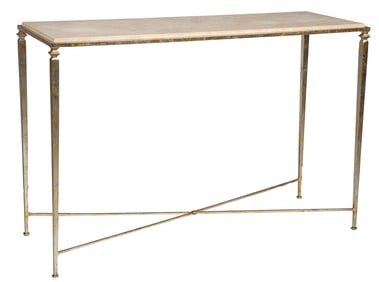 Contemporary Limestone and Silvered Metal Console