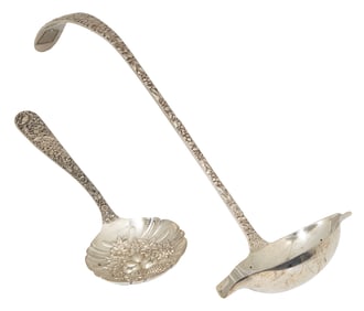 Stieff Repousse Sterling Silver Punch Ladle and S. Kirk & Son Sterling Berry Spoon