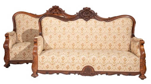 Pair of American Rococo Carved Rosewood Settees
