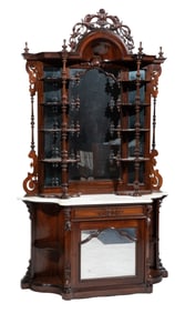 American Rococo Carved Rosewood Etagere Cabinet