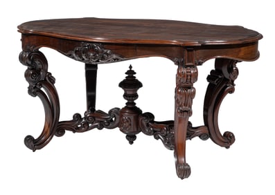 American Rococo Carved Rosewood Turtle Top Center Table