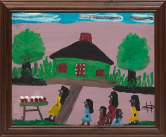 Clementine Hunter, American/Louisiana 1886-1988, ?Birthday Party?, oil on canvas board