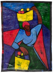 William Tolliver, American/Louisiana 1951-2000, ?Fruit Lady?, oil on unstretched canvas