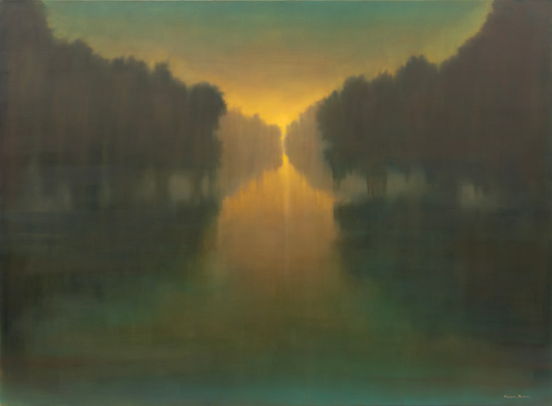 Melissa Bonin, American/Louisiana b. 1960, "Pas des Deux de Deux Ch?nes", oil on gallery-wrapped: Melissa Bonin American/Louisiana b. 1960 "Pas des Deux de Deux Ch?nes" oil on gallery-wrapped canvas 2019, signed lower right, signed, titled, dated and inscribed en verso, unframed. 44 x 60 in. (111.