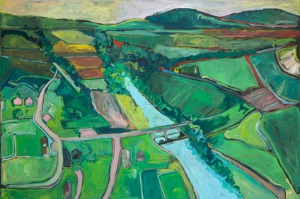 Rise Delmar-Ochsner, American/Louisiana 1944-2025, ?Expansive Landscape with River?, acrylic on