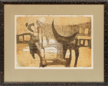 Shearly Grode, American/Louisiana 1925-2003, ?Untitled?, hand-enhanced woodcut and mixed media laid
