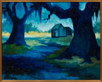 George Rodrigue, American/Louisiana 1944-2013, "Boudreaux's Cabin in Belle Terre", oil on linen