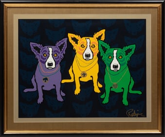 George Rodrigue, American/Louisiana 1944-2013, "Mardi Gras Dogs", silkscreen