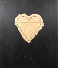 George Bauer Dunbar, American/Louisiana 1927-2024, "Heart", gold leaf, black and red clay on board