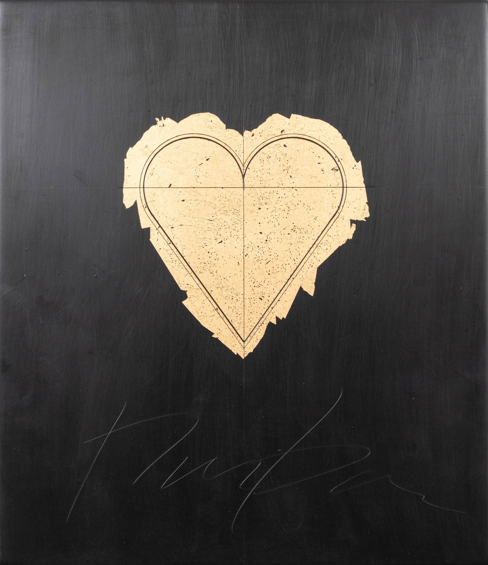 George Bauer Dunbar, American/Louisiana 1927-2024, "Heart", gold leaf, black and red clay on board: George Bauer Dunbar American/Louisiana 1927-2024 "Heart" gold leaf, black and red clay on board signed lower center, unframed. 14 x 12 in. (35.6 x 30.5 cm.)