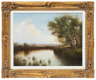 Emmitt Thames, American/Mississippi b. 1933, "Fishing", oil on canvas