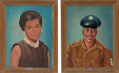 American School 20th c., "Claude" and "Letitia", 2 oils on masonite