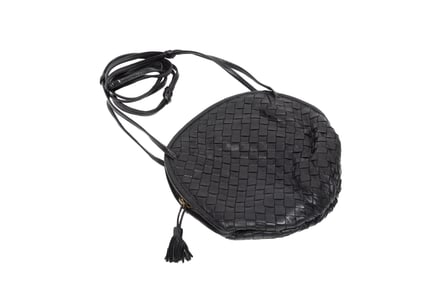 Bottega Veneta Navy Blue Intrecciato Leather Shoulder Bag