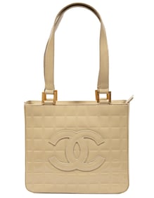 Vintage Chanel Chocolate Bar Tote in Neutral Patent Leather