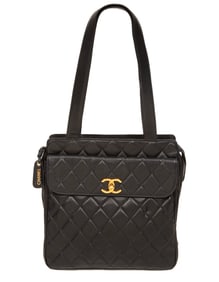 Vintage Chanel Quilted Navy Blue Lambskin Leather Shoulder Bag