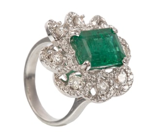 Platinum, Emerald and Diamond Ring