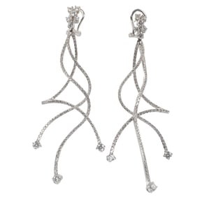Pair of 18 kt. White Gold and Diamond Dangle Earrings