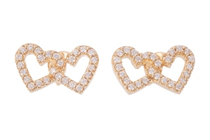 Pair of 14 kt. Yellow Gold and Diamond Heart Stud Earrings