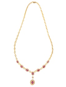14 kt. Yellow Gold, Ruby and Diamond Necklace