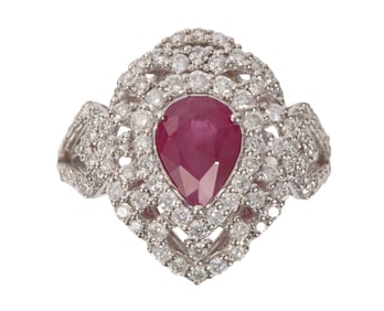 Platinum, Burmese Ruby and Diamond Ring