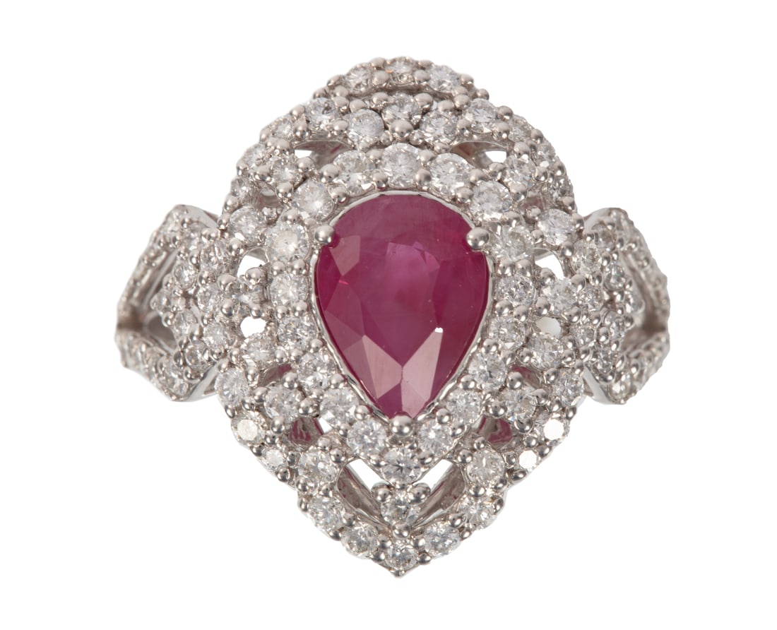 Platinum, Burmese Ruby and Diamond Ring (1 of 3)