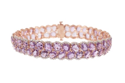 14 kt. Two Tone Gold, Pink Sapphire and Diamond Bracelet