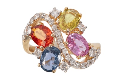 14 kt. Yellow Gold, Multicolor Sapphire and Diamond Ring