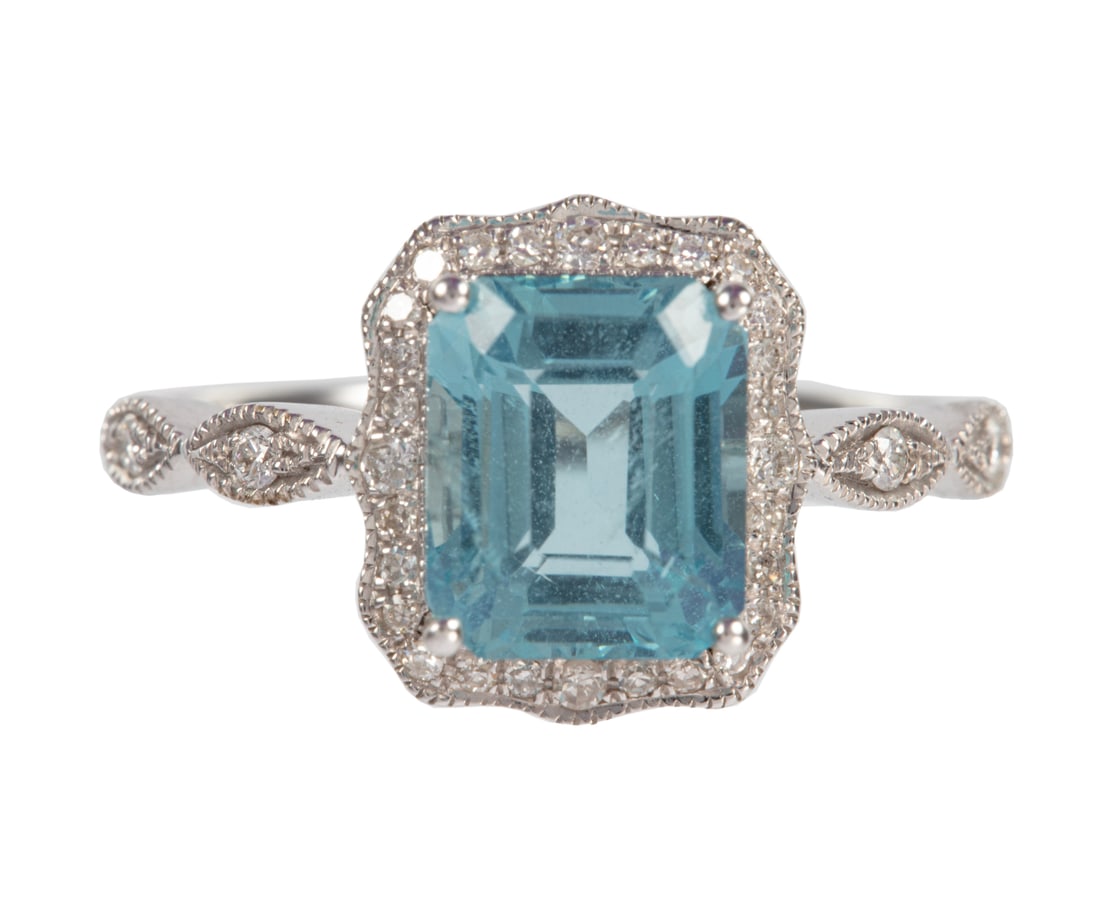 14 kt. White Gold, Aquamarine and Diamond Ring (1 of 3)
