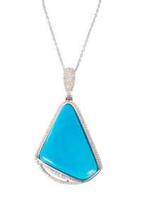 Platinum, Turquoise and Diamond Pendant on Chain