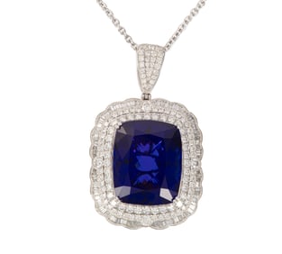 Platinum, Tanzanite and Diamond Pendant on Chain