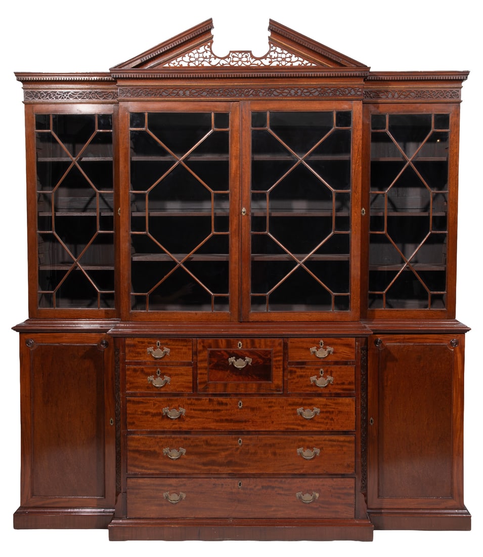 Georgian-Style Inlaid Mahogany Breakfront Secretary Bookcase (1 of 6)
