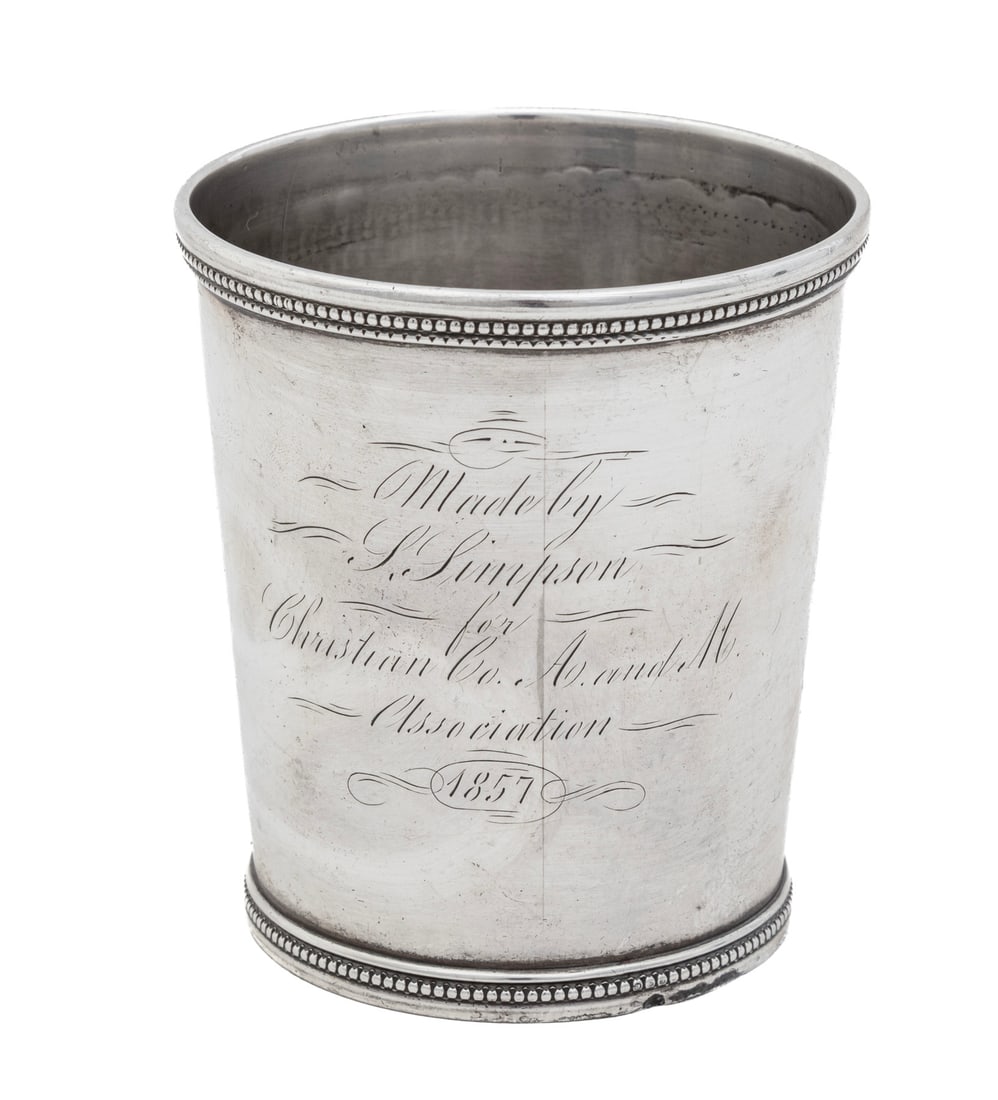 Kentucky Coin Silver Agricultural Premium Julep Cup: Kentucky Coin Silver Agricultural Premium Julep Cup,1857, by Samuel Simpson (1807-1872), act. Clarksville, TN and Hopkinsville, KY, for the Christian County [Kentucky] Agricultural and Mechanical Asso