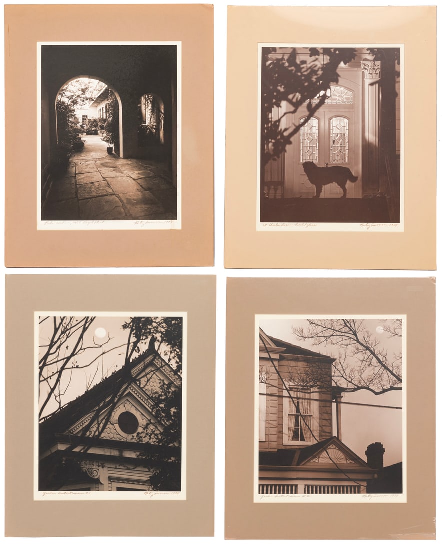 Elizabeth "Betsy" Fay Swanson, American/Louisiana 1938-2025, "Garden District Moon #1", "Garden: Elizabeth "Betsy" Fay SwansonAmerican/Louisiana, 1938-2025"Garden District Moon #1", "Garden District Moon #2", "St. Charles Avenue Beveled Glass" and "Porte-Cochere, 1428 Royal Street"4 silver gelati