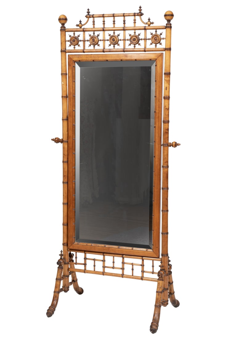 American Aesthetic Faux Bamboo Maple and Birdseye Maple Cheval Mirror (1 of 3)