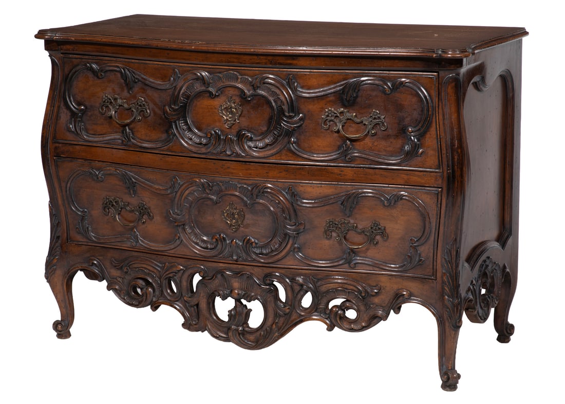 French Provincial-Style Carved Walnut Bombe Commode (1 of 5)