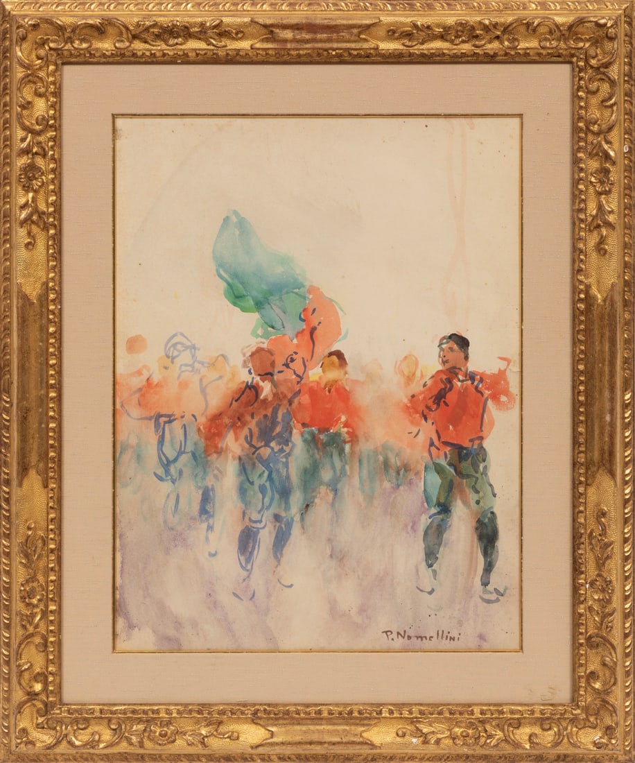 Plinio Nomellini, Italian 1866-1943, "Garibaldini", watercolor on Fabriano paper (1 of 8)