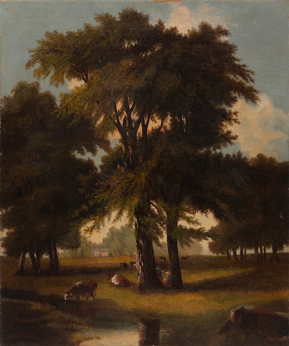 Aaron Draper Shattuck, American/New Hampshire 1832-1928, "Resting under the Trees", oil on canvas (1 of 3)