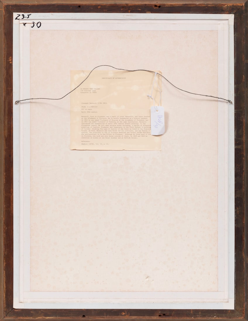 Attributed to Giuseppe Bezzuoli, Italian 1784-1855, "Study of a Warrior", oil on paper laid on heavy - 2