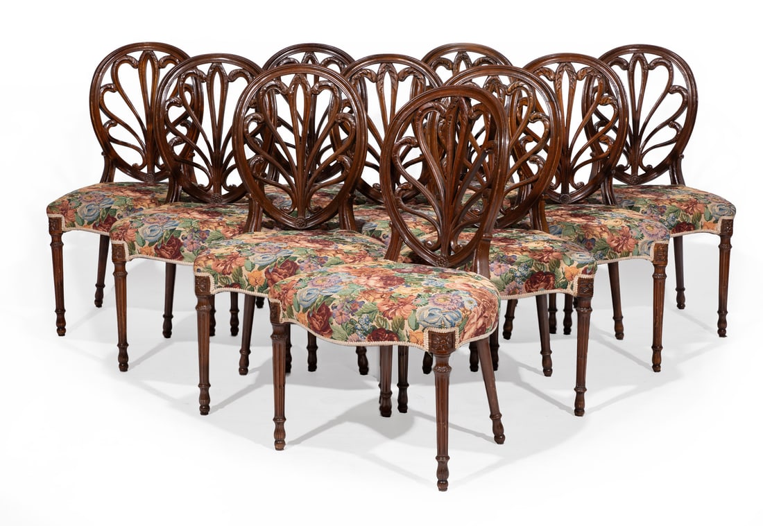 Set of Ten Hepplewhite-Style Carved Mahogany Dining Chairs (1 of 4)