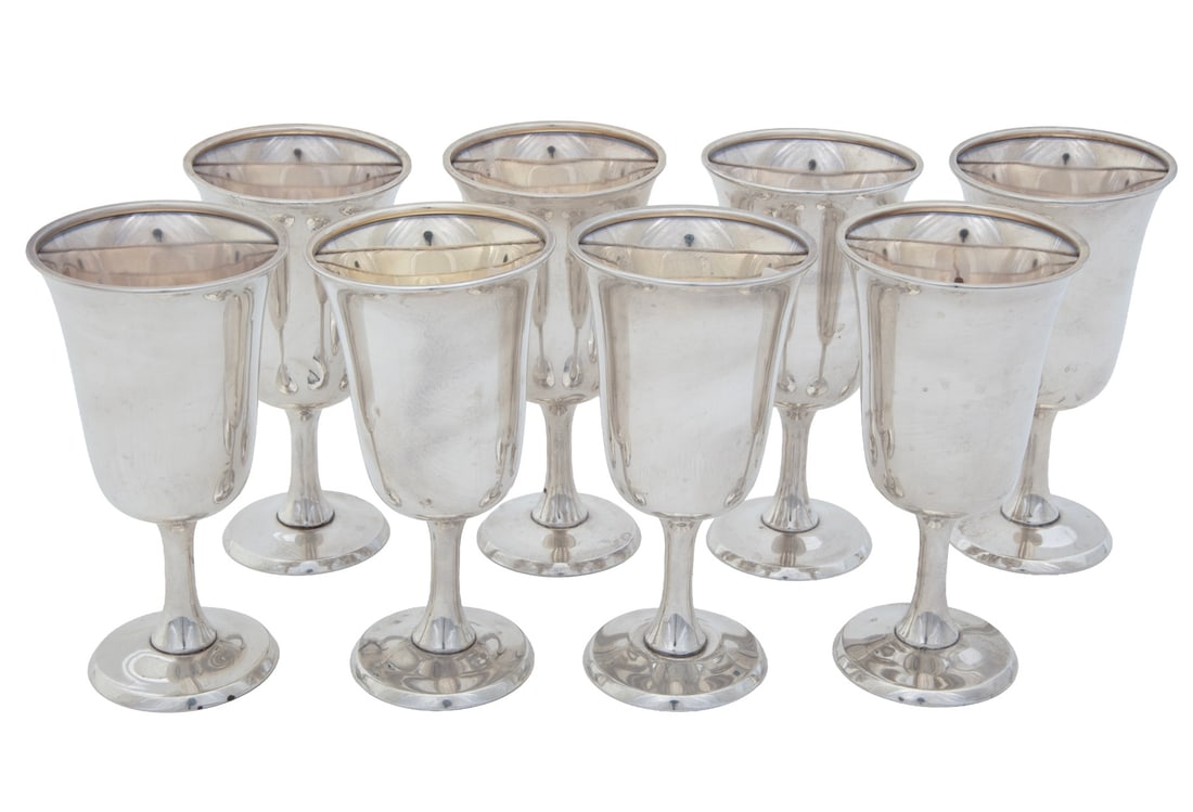 Set of Eight American Sterling Silver Water Goblets (1 of 4)